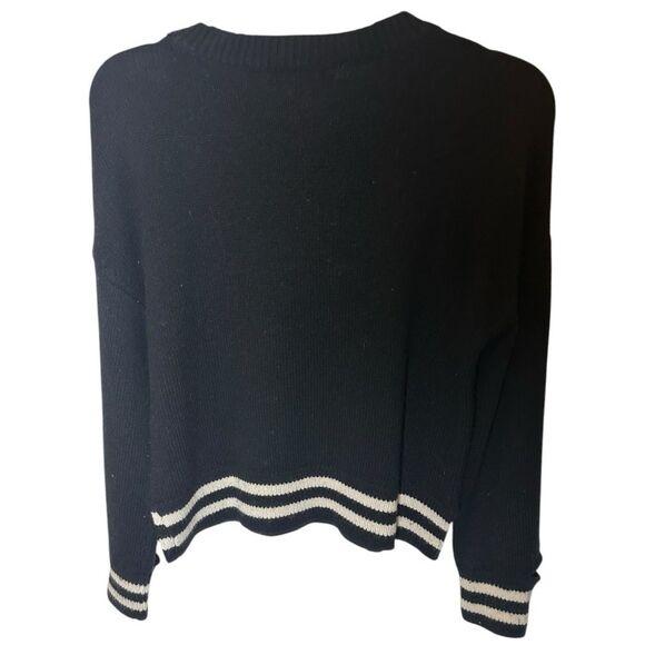 Intermix Bowie  Stripe Cropped Knit Top Women's Black Sweater with White Stripes - Picture 7 of 10